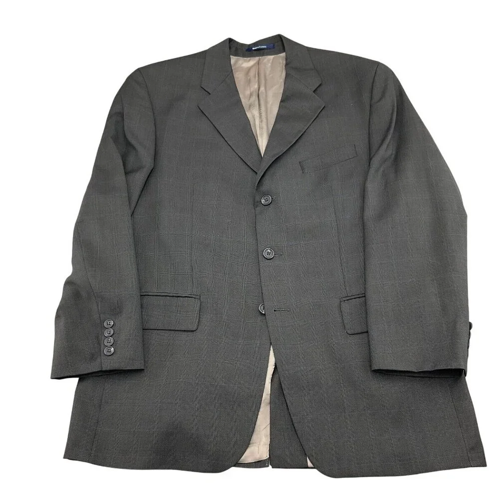 Chaps Ralph Lauren Blazer Men 42R Gray Blue Plaid Cashmere Wool Union Canada VTG